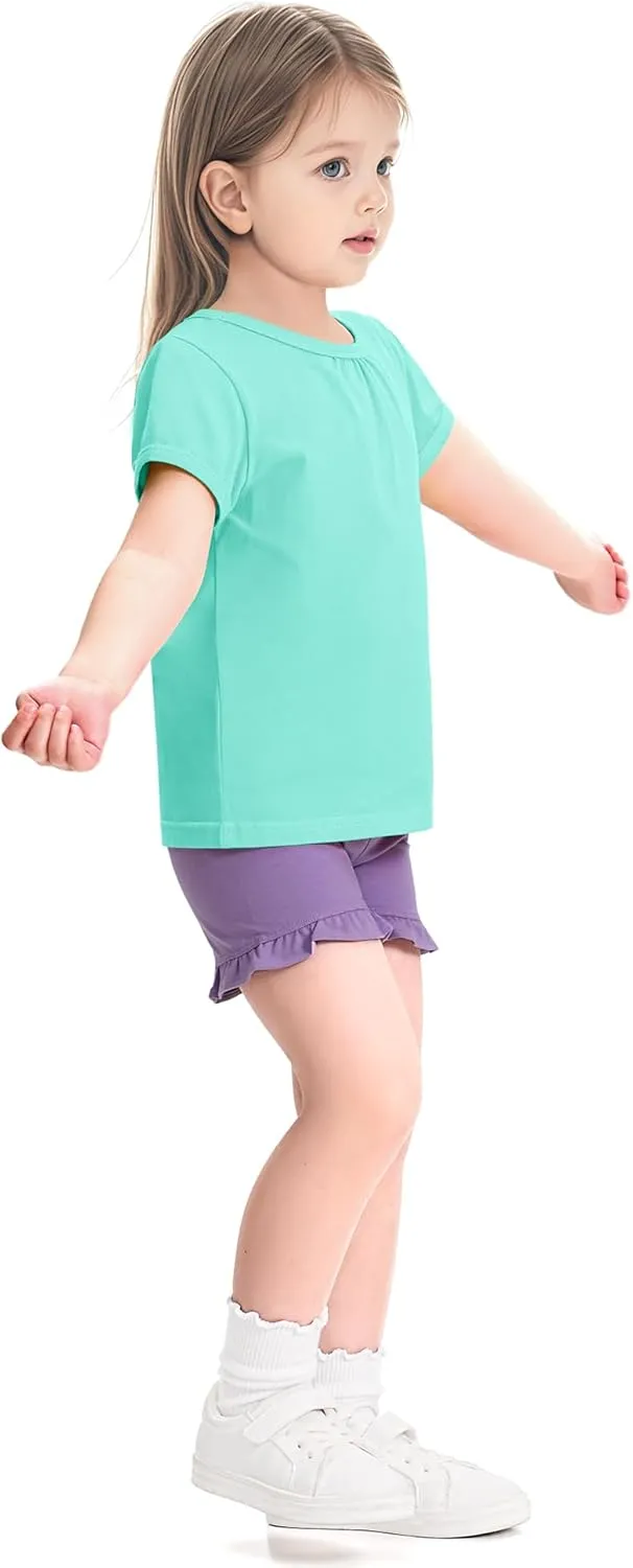 3 Pack Baby Girls Short Sleeve T-Shirts Toddler Pleated Crew Neck Shirts Cotton Tee Tops Summer Clothes Size 18M-5T