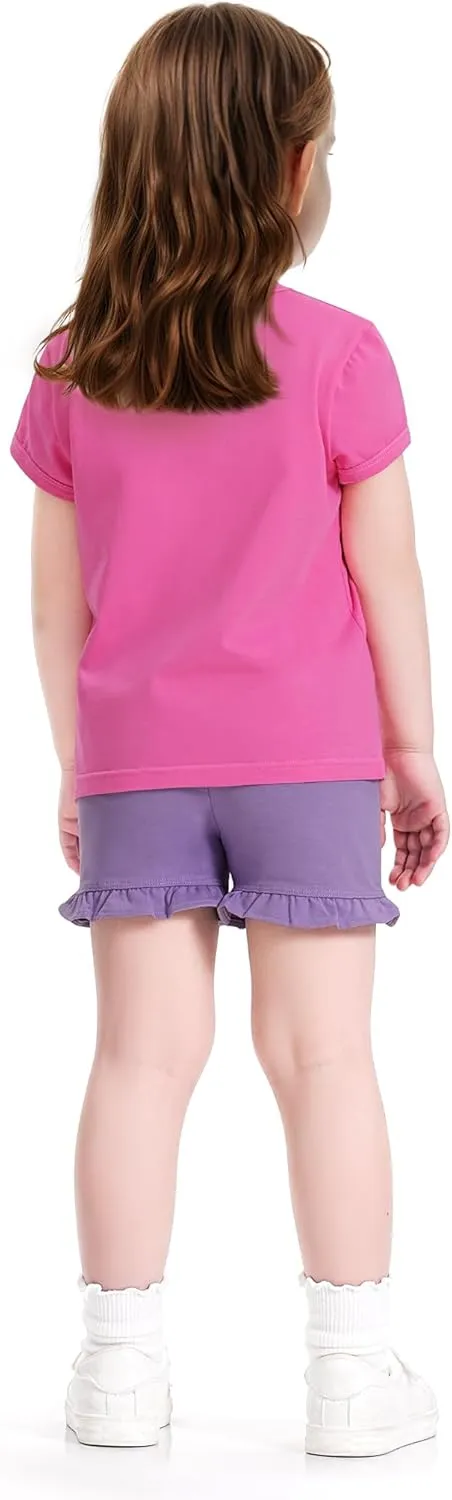 3 Pack Baby Girls Short Sleeve T-Shirts Toddler Pleated Crew Neck Shirts Cotton Tee Tops Summer Clothes Size 18M-5T