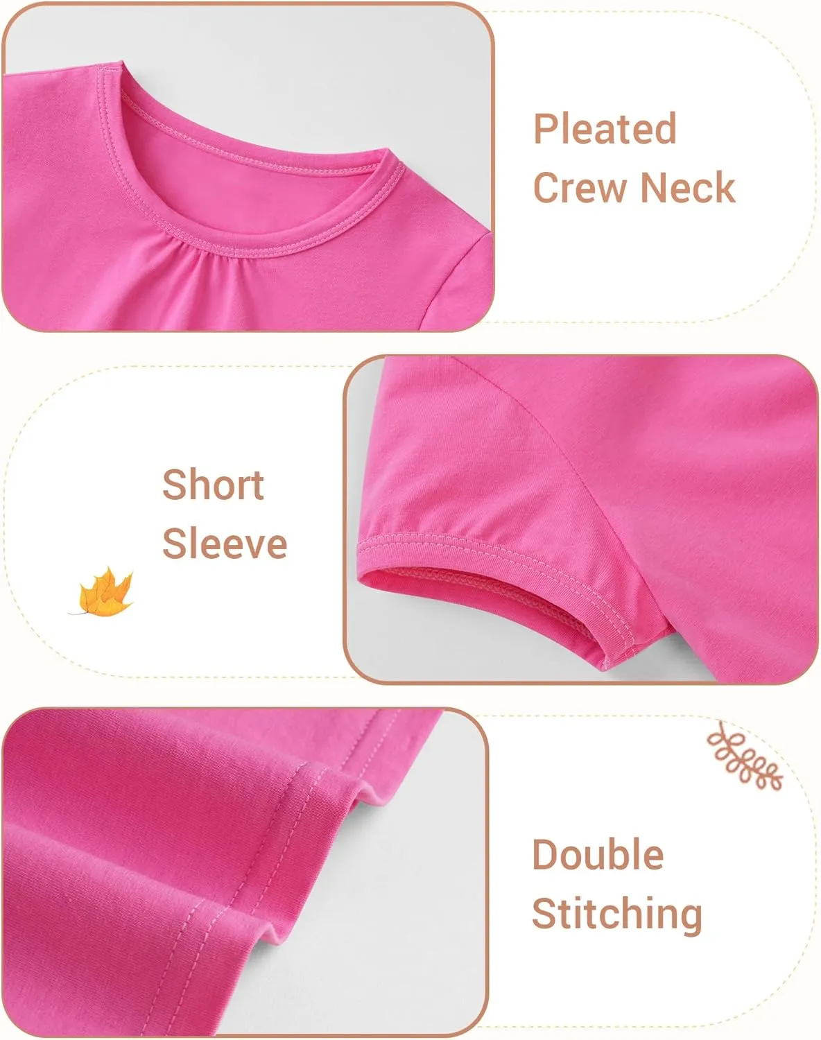 3 Pack Baby Girls Short Sleeve T-Shirts Toddler Pleated Crew Neck Shirts Cotton Tee Tops Summer Clothes Size 18M-5T