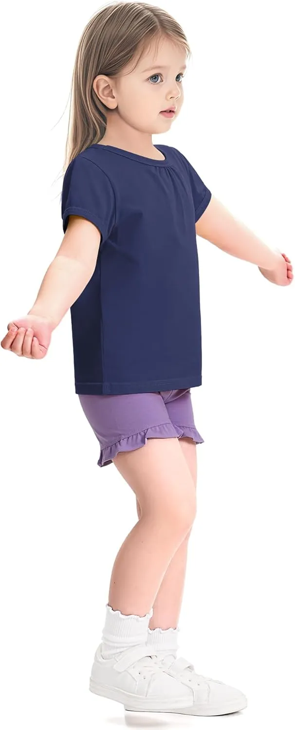 3 Pack Baby Girls Short Sleeve T-Shirts Toddler Pleated Crew Neck Shirts Cotton Tee Tops Summer Clothes Size 18M-5T