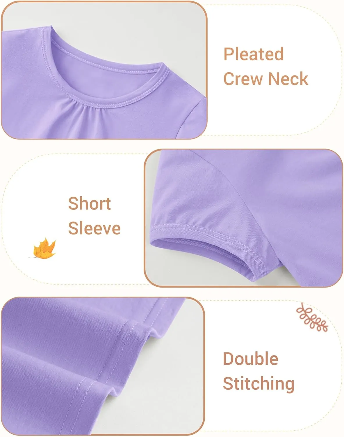 3 Pack Baby Girls Short Sleeve T-Shirts Toddler Pleated Crew Neck Shirts Cotton Tee Tops Summer Clothes Size 18M-5T