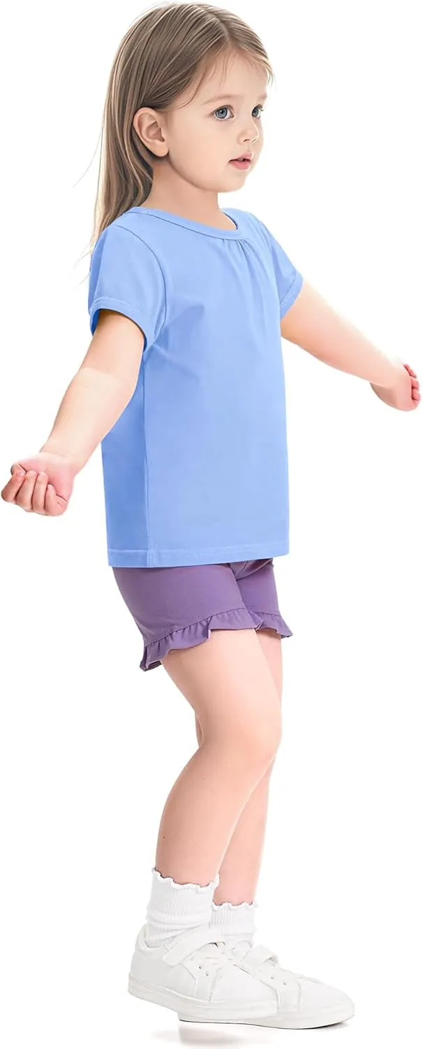 3 Pack Baby Girls Short Sleeve T-Shirts Toddler Pleated Crew Neck Shirts Cotton Tee Tops Summer Clothes Size 18M-5T