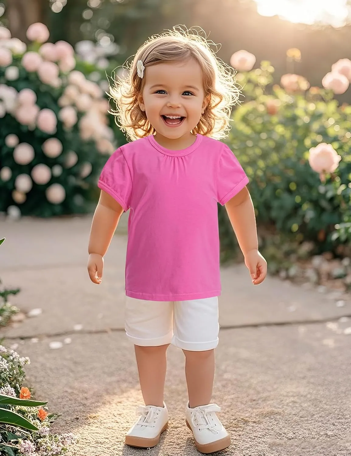 3 Pack Baby Girls Short Sleeve T-Shirts Toddler Pleated Crew Neck Shirts Cotton Tee Tops Summer Clothes Size 18M-5T