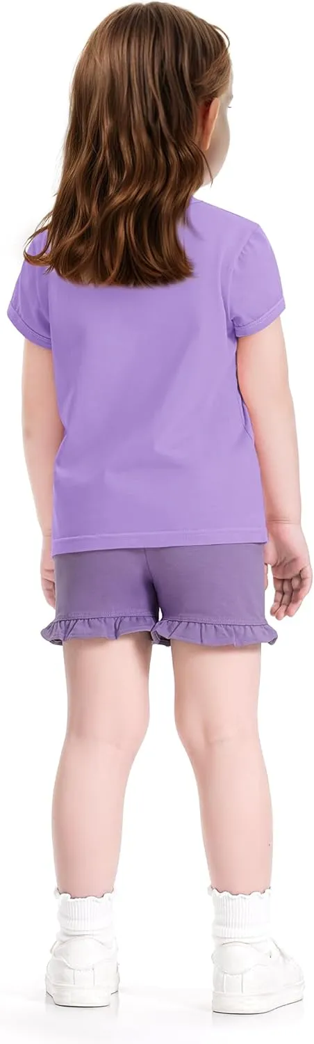 3 Pack Baby Girls Short Sleeve T-Shirts Toddler Pleated Crew Neck Shirts Cotton Tee Tops Summer Clothes Size 18M-5T