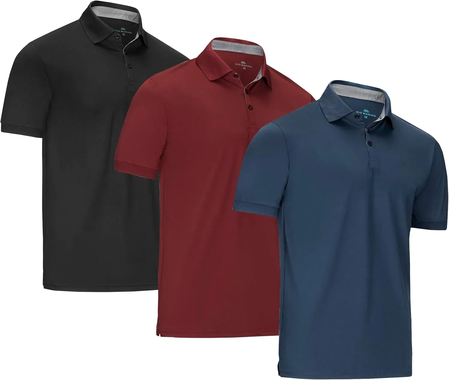 [3 Pack] Mio Marino Golf Polo Shirts for Men - Dry Fit - Ultra-Light Fabric