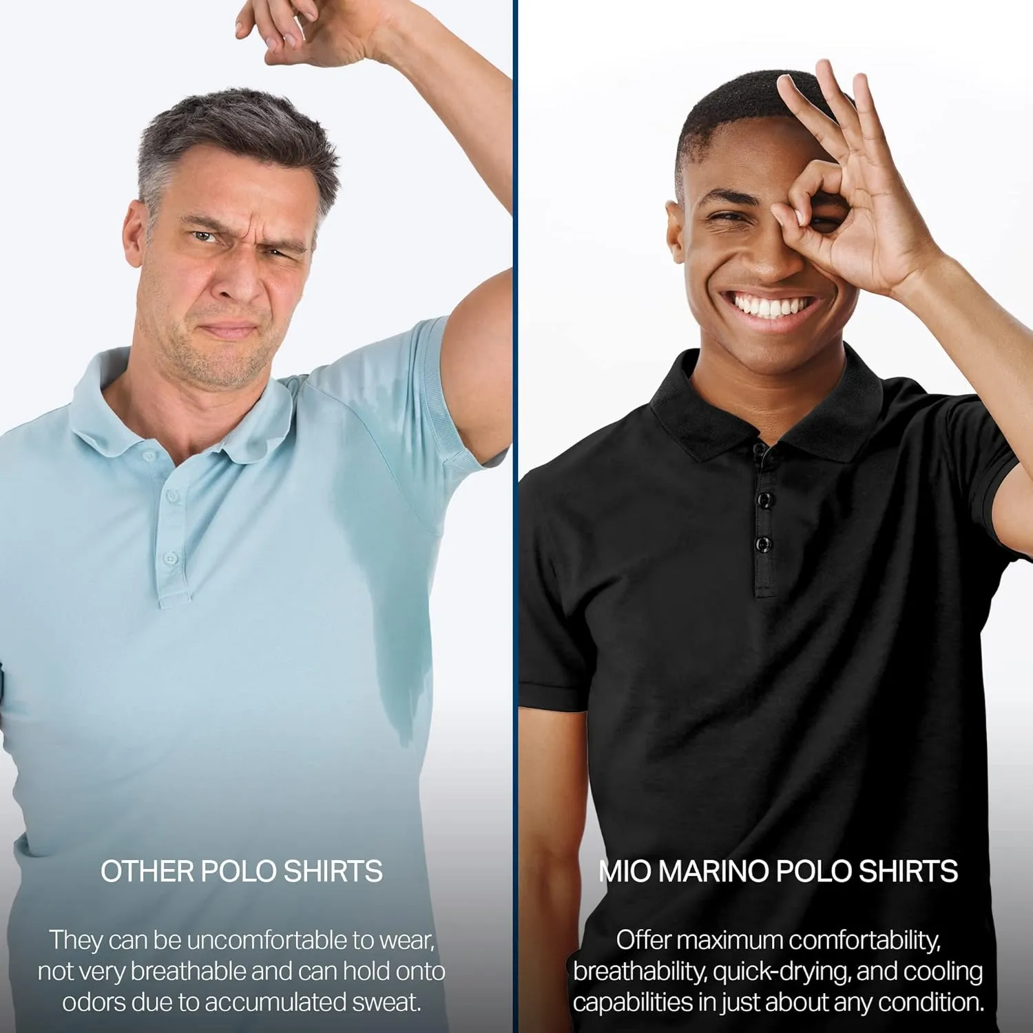 [3 Pack] Mio Marino Golf Polo Shirts for Men - Dry Fit - Ultra-Light Fabric