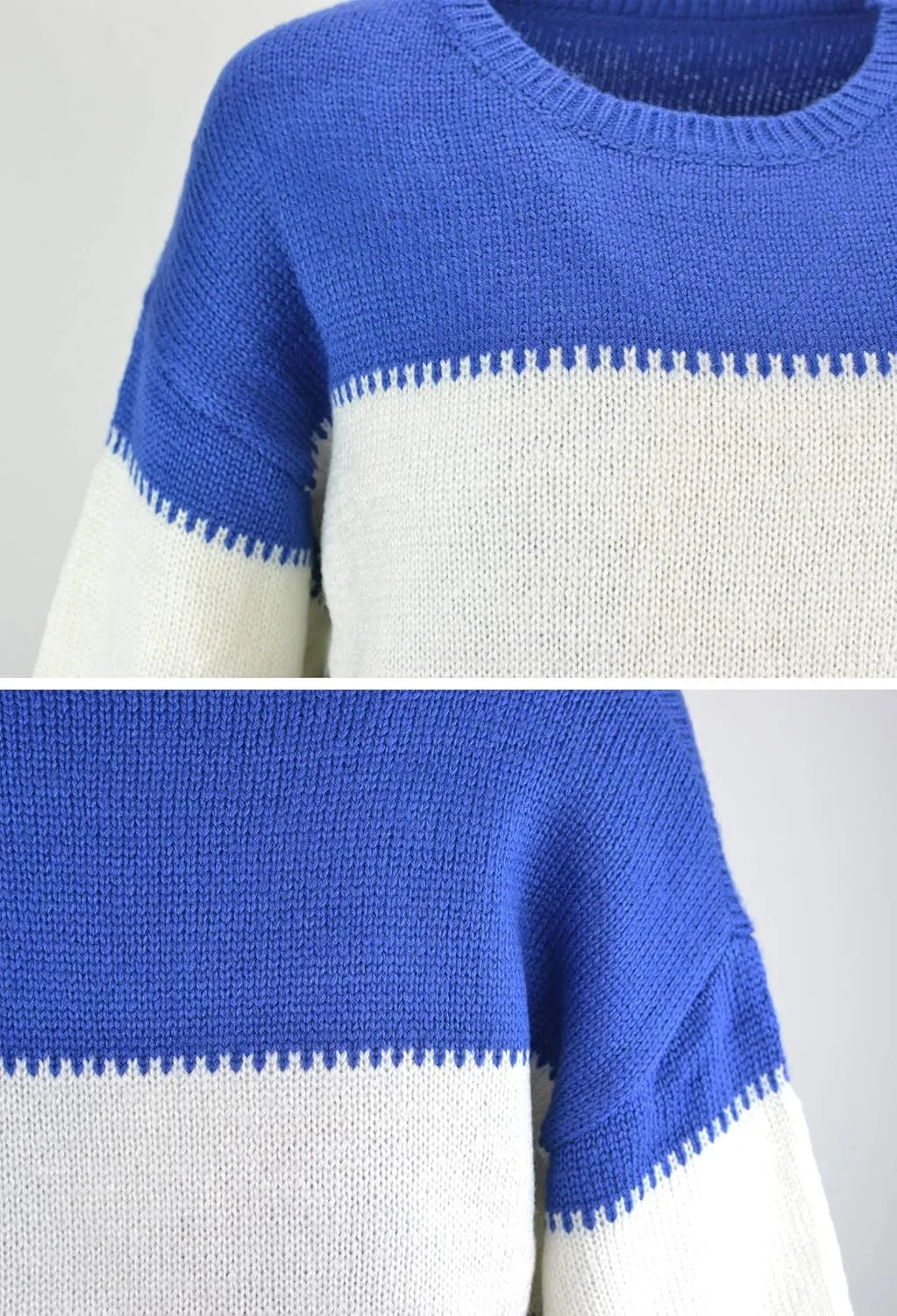 Angashion Women's Sweaters Casual Long Sleeve Crewneck Color Block Patchwork Pullover Knit Sweater Tops