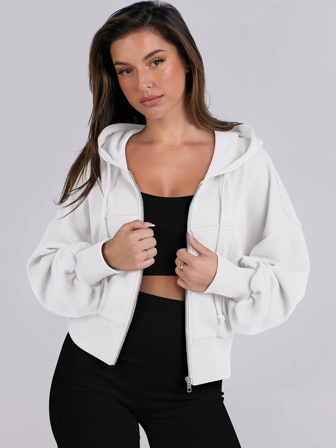 ANRABESS Women's Zip Up Hoodies Cropped Sweatshirts Casual Zip Jackets 2025 Fashion Trendy Spring Summer Outfits
