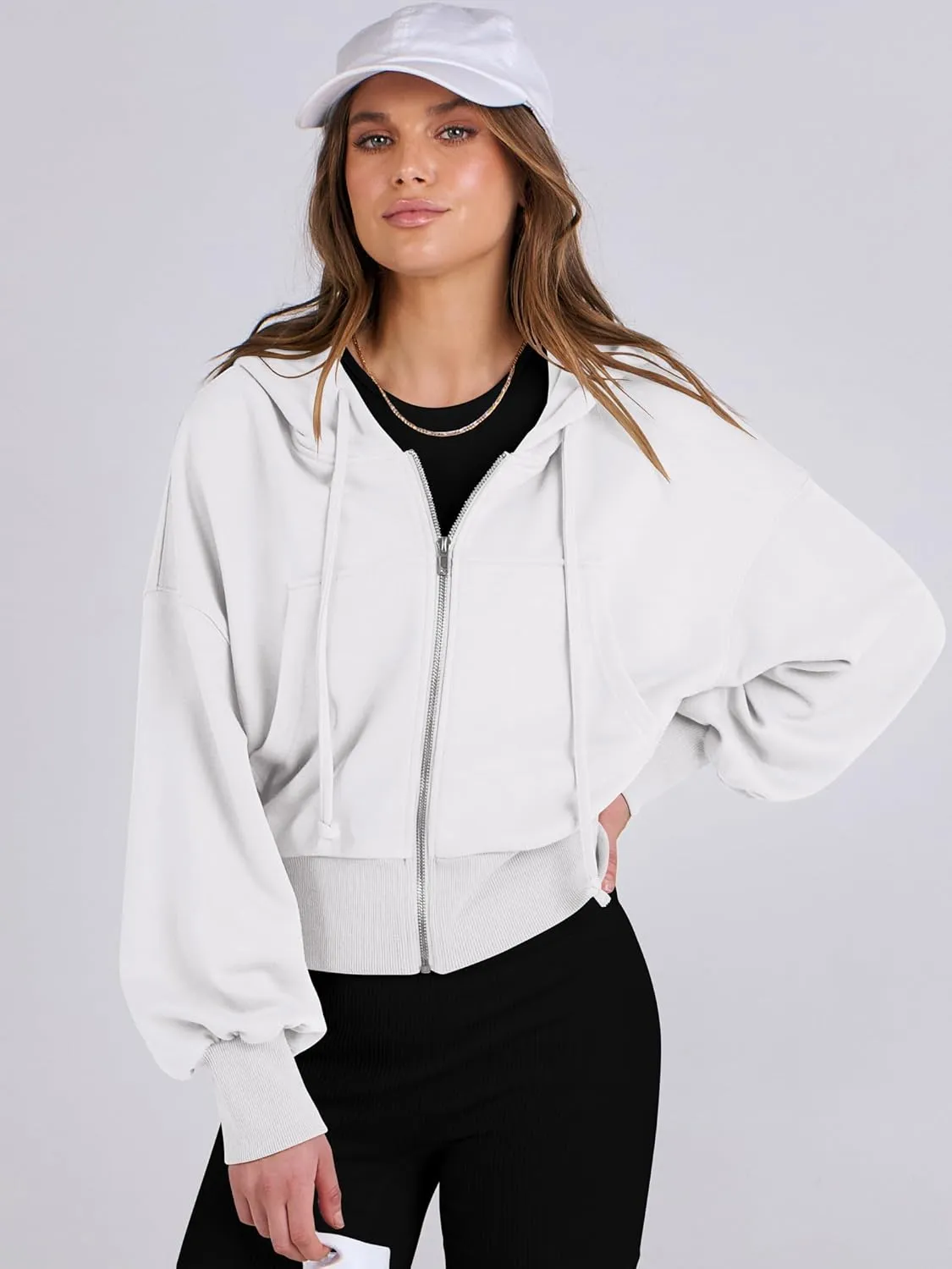 ANRABESS Women's Zip Up Hoodies Cropped Sweatshirts Casual Zip Jackets 2025 Fashion Trendy Spring Summer Outfits