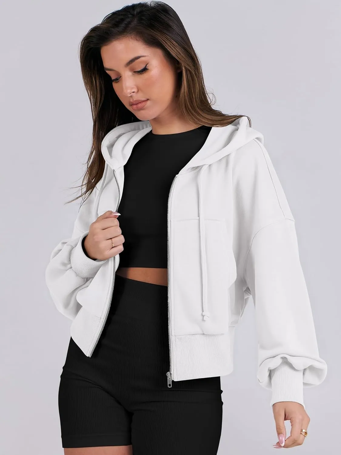 ANRABESS Women's Zip Up Hoodies Cropped Sweatshirts Casual Zip Jackets 2025 Fashion Trendy Spring Summer Outfits