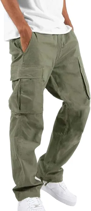 Athletic Joggers Hiking Pants Hat Multi Woven Pocket Foot Rope Solid Pants Street Cargo Gym Hiking Running Sweatpants