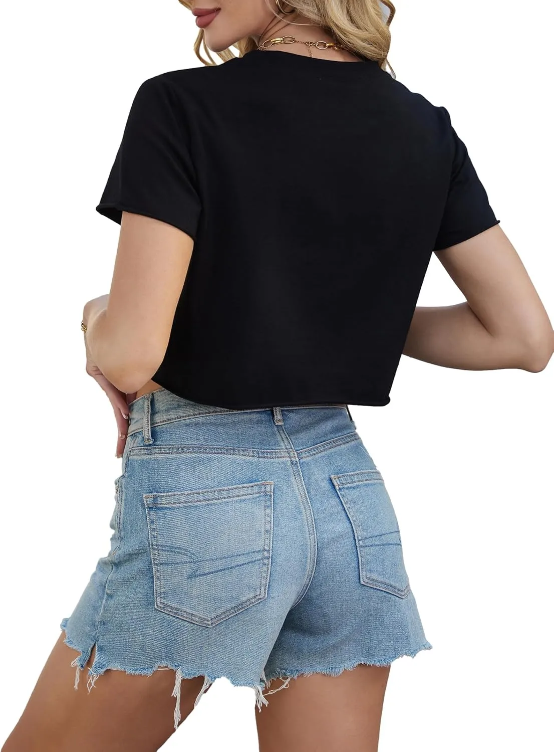 Avanova Women Ripped Short Sleeve Shirts Oversized Crop Tops Distressed Boxy Tee Shirt