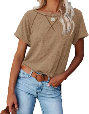 ayreus Women's Casual Short Sleeve T Shirts Crewneck Raglan Tees Side Split Summer Tunic Tops