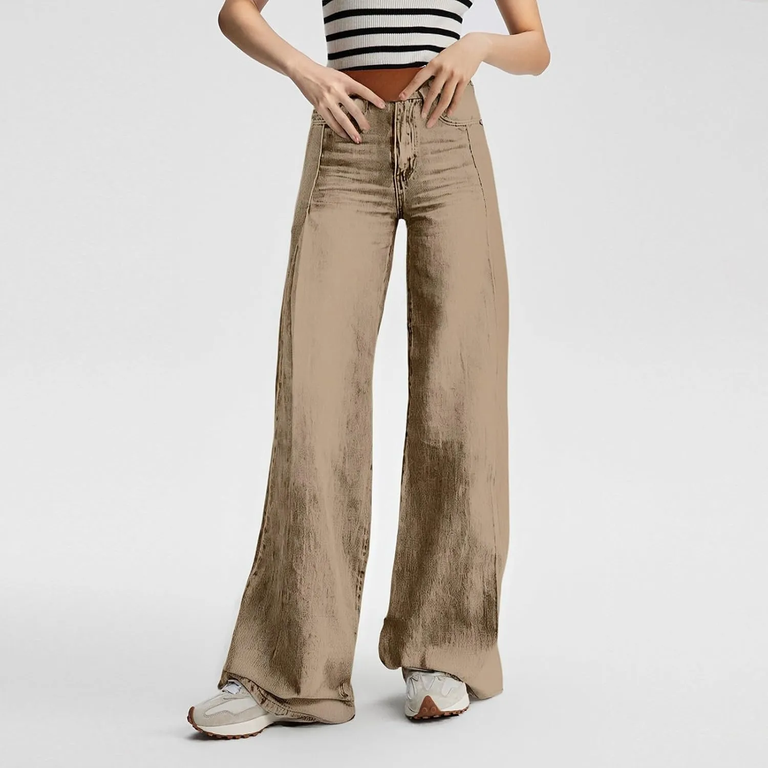 Baggy Jean for Woman Summer Wide Leg Jeans Vintage High Waisted Straight Stretch Denim Pants with Pockets