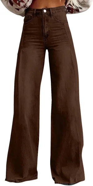 Baggy Jean for Woman Summer Wide Leg Jeans Vintage High Waisted Straight Stretch Denim Pants with Pockets