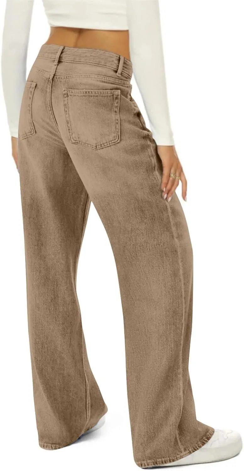 Baggy Jean for Woman Summer Wide Leg Jeans Vintage High Waisted Straight Stretch Denim Pants with Pockets