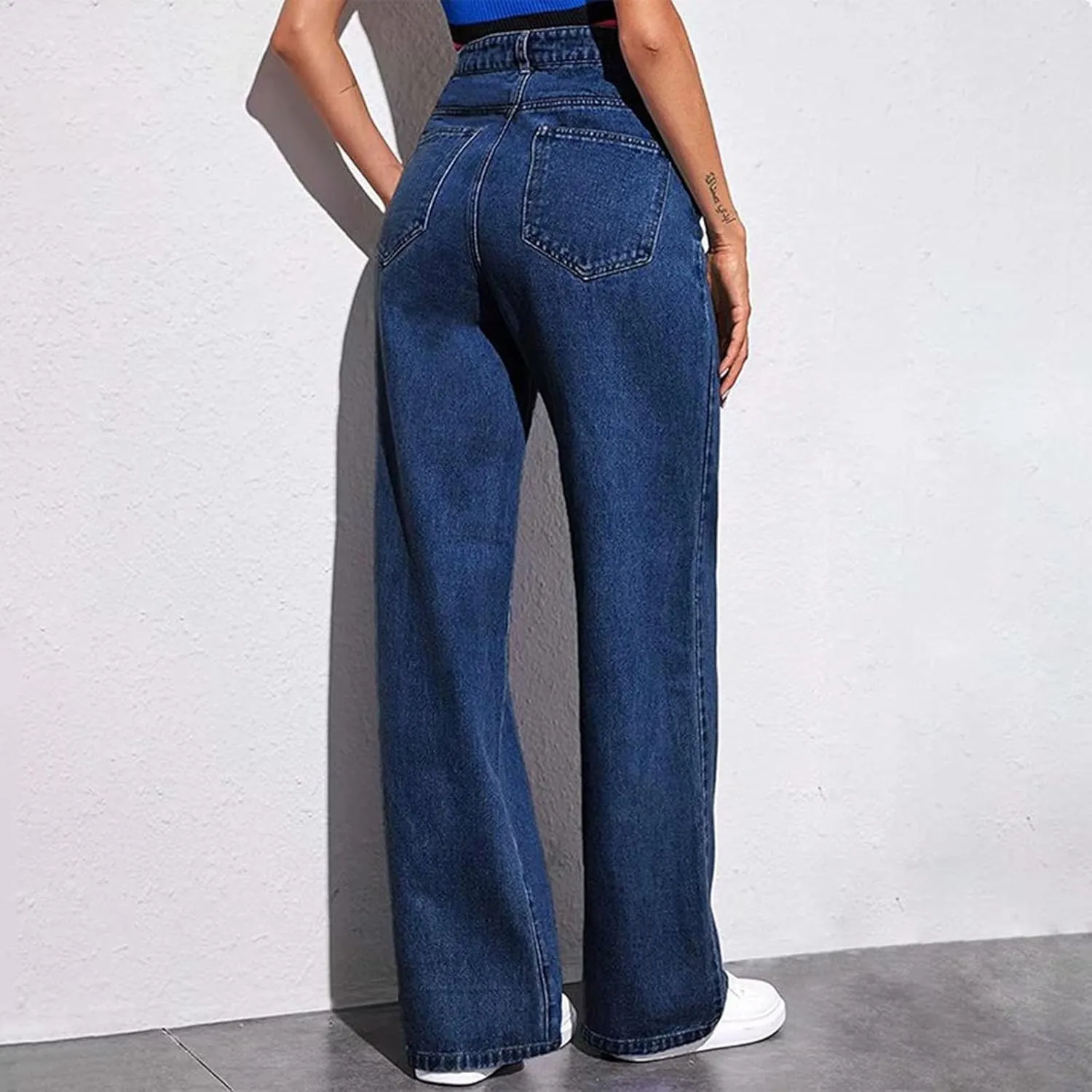 Baggy Jeans for Women High Waisted Wide Leg Y2k Pants Stretchy Plus Size Casual Sweatpants Jean with Pockets