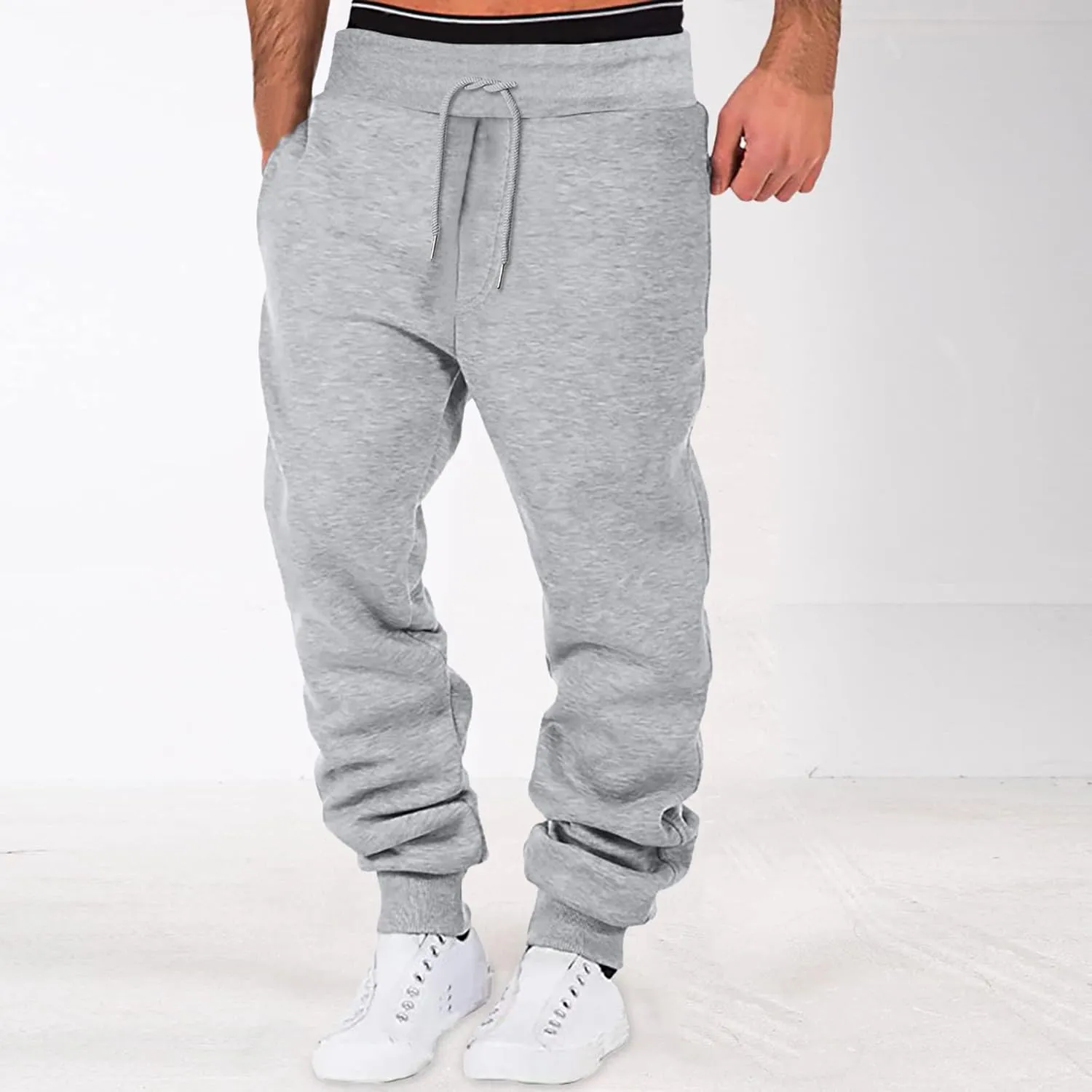 Baggy Jeans Men Winter High Street Fashion Leisure Loose Sports Running Solid Color Lace Up Pants Sweater Pants para