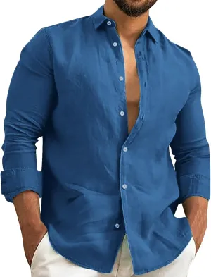 Beach Shirts fot Men Cotton Long Sleeve Button Down Beach Casual Summer Lightweight Tees Guayabera Big and Tall Shirt