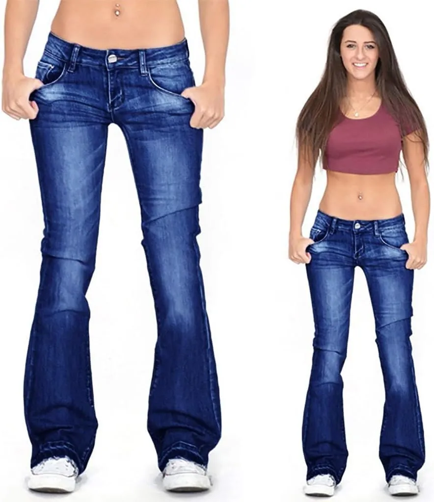 Bell Bottom Jeans for Women High Waisted Flare Jeans Skinny Girlfriend Jean Plus Size Wide Leg Denim Pants with Pockets
