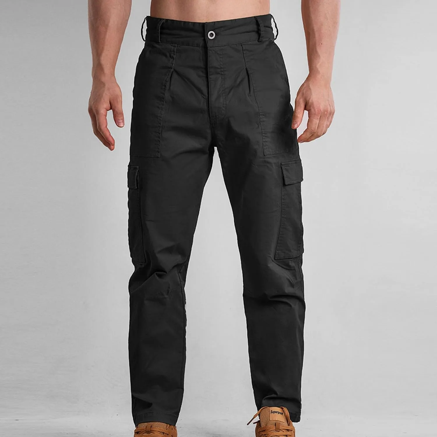 Bidobibo Cargo Pants for Men Relaxed Fit Elastic Waist Tactical Pants Multi-Pocket Cargo Pants Outdoor Work Trousers 2025