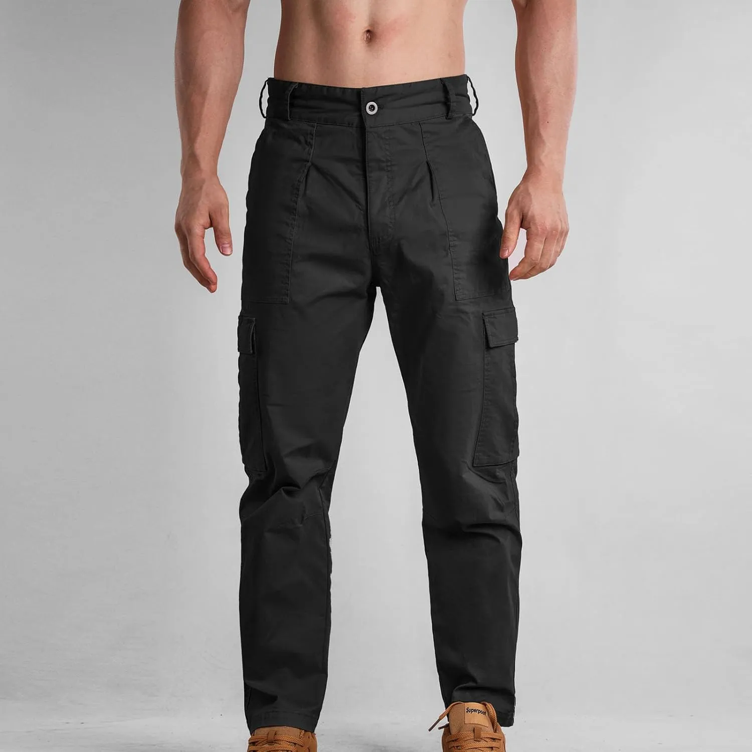 Bidobibo Cargo Pants for Men Relaxed Fit Elastic Waist Tactical Pants Multi-Pocket Cargo Pants Outdoor Work Trousers 2025