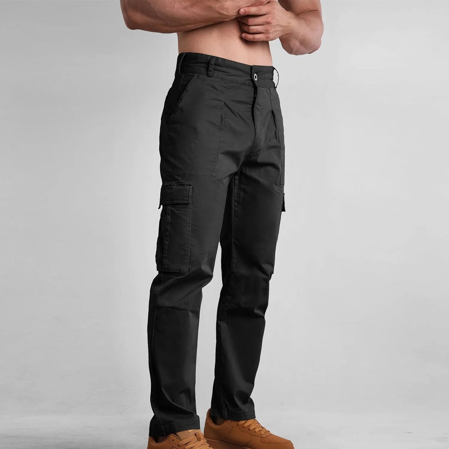 Bidobibo Cargo Pants for Men Relaxed Fit Elastic Waist Tactical Pants Multi-Pocket Cargo Pants Outdoor Work Trousers 2025