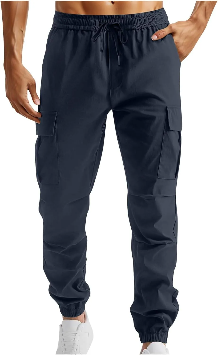 Bidobibo Cargo Pants for Men Slim Fit Elastic Waist Drawstring Pants Multi-Pocket Cargo Pants Ripstop Tactical Pants 2024