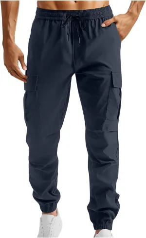 Bidobibo Cargo Pants for Men Slim Fit Elastic Waist Drawstring Pants Multi-Pocket Cargo Pants Ripstop Tactical Pants 2024