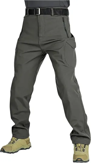 Bidobibo Fleece Pants Men Zipper Pocket Herpa Lined Sweatpants Multi Pockets Cargo Pants for Men Thermal Tactical Pants