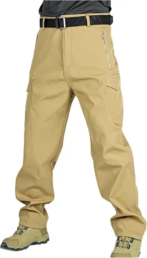 Bidobibo Fleece Pants Men Zipper Pocket Herpa Lined Sweatpants Multi Pockets Cargo Pants for Men Thermal Tactical Pants