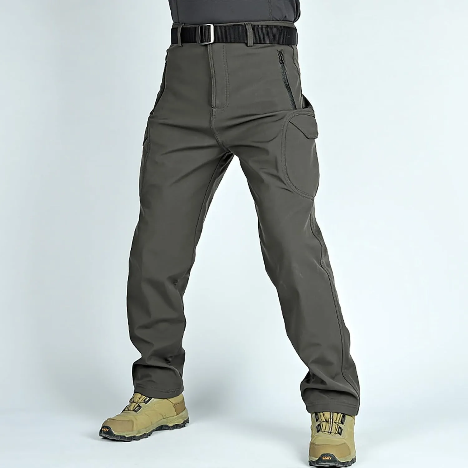 Bidobibo Fleece Pants Men Zipper Pocket Herpa Lined Sweatpants Multi Pockets Cargo Pants for Men Thermal Tactical Pants