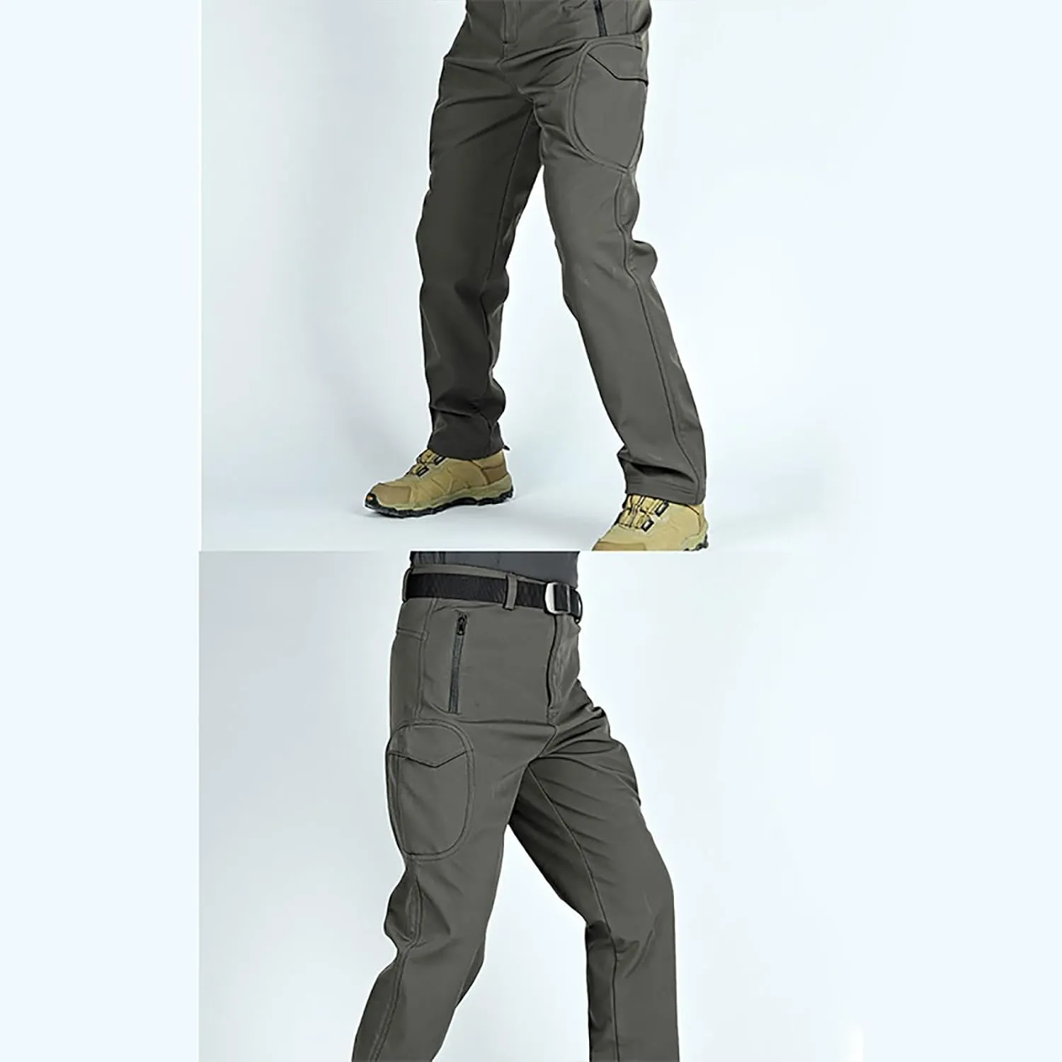 Bidobibo Fleece Pants Men Zipper Pocket Herpa Lined Sweatpants Multi Pockets Cargo Pants for Men Thermal Tactical Pants