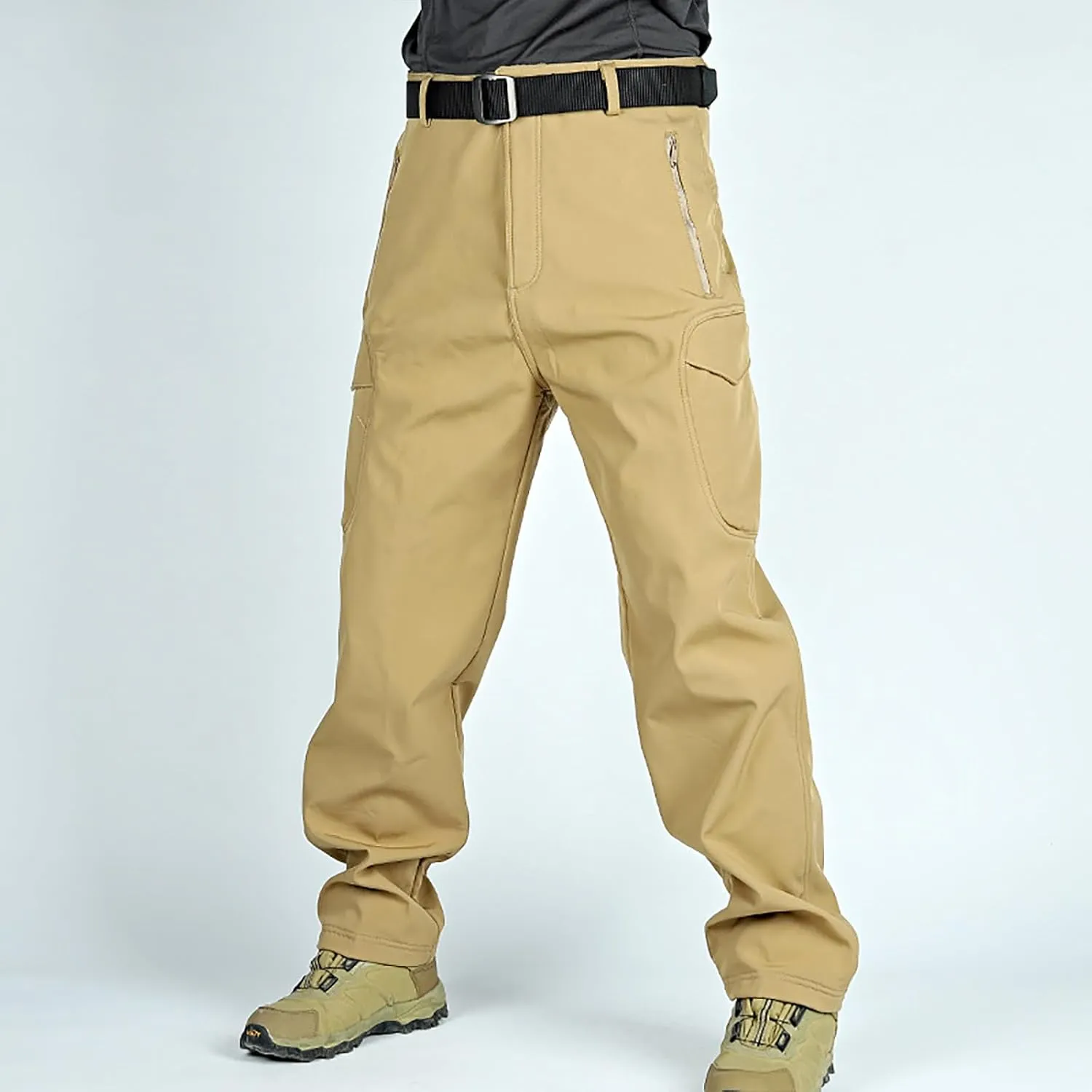 Bidobibo Fleece Pants Men Zipper Pocket Herpa Lined Sweatpants Multi Pockets Cargo Pants for Men Thermal Tactical Pants