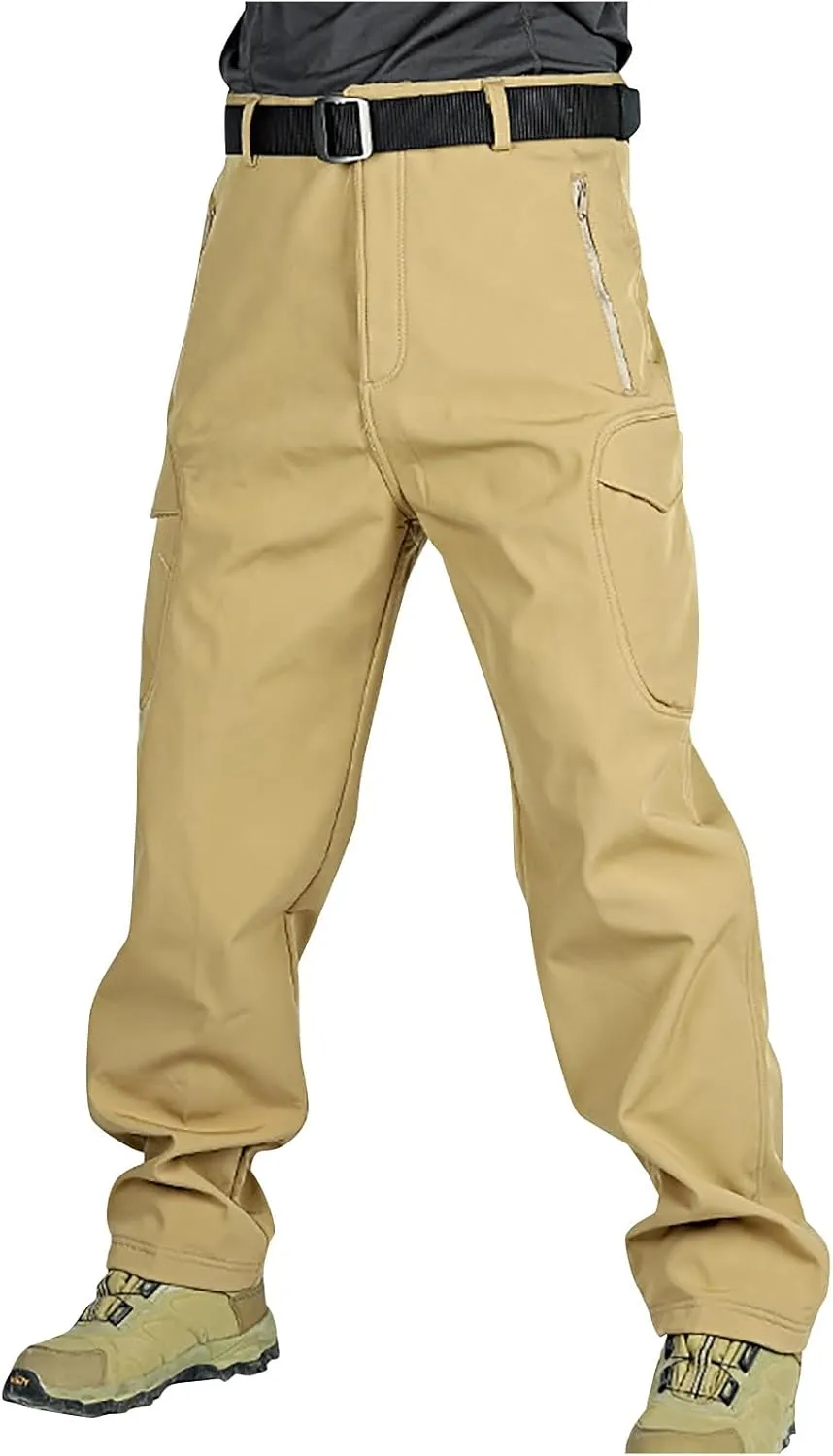 Bidobibo Fleece Pants Men Zipper Pocket Herpa Lined Sweatpants Multi Pockets Cargo Pants for Men Thermal Tactical Pants