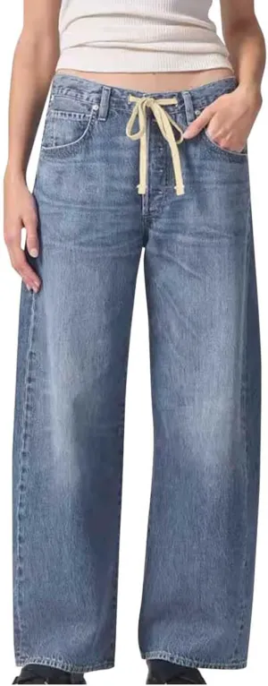 Binmer Wide Leg Baggy Boyfriend Jeans for Womens High Waisted Drawstring Denim Pants Stretchy Washed Cowgirl Denim Trousers
