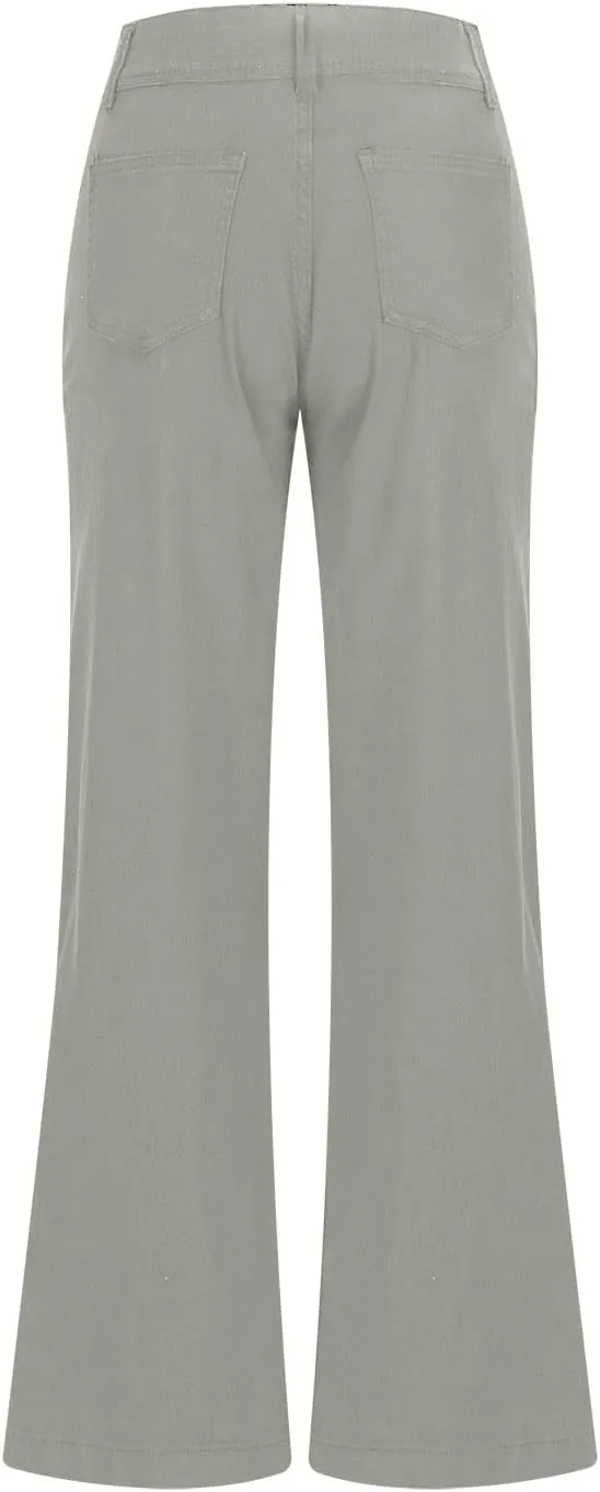 Binmer Women's Casual Mid Waist Cargo Jeans Fashion Stretch Wide Leg Denim Pants with Pockets Flare Bellbottom Trousers 2025