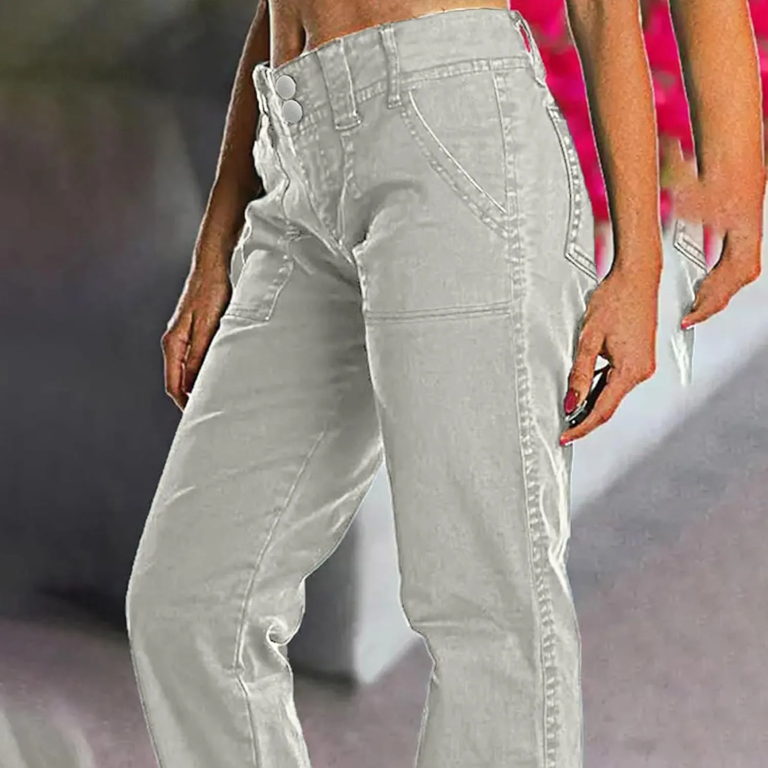 Binmer Women's Casual Mid Waist Cargo Jeans Fashion Stretch Wide Leg Denim Pants with Pockets Flare Bellbottom Trousers 2025