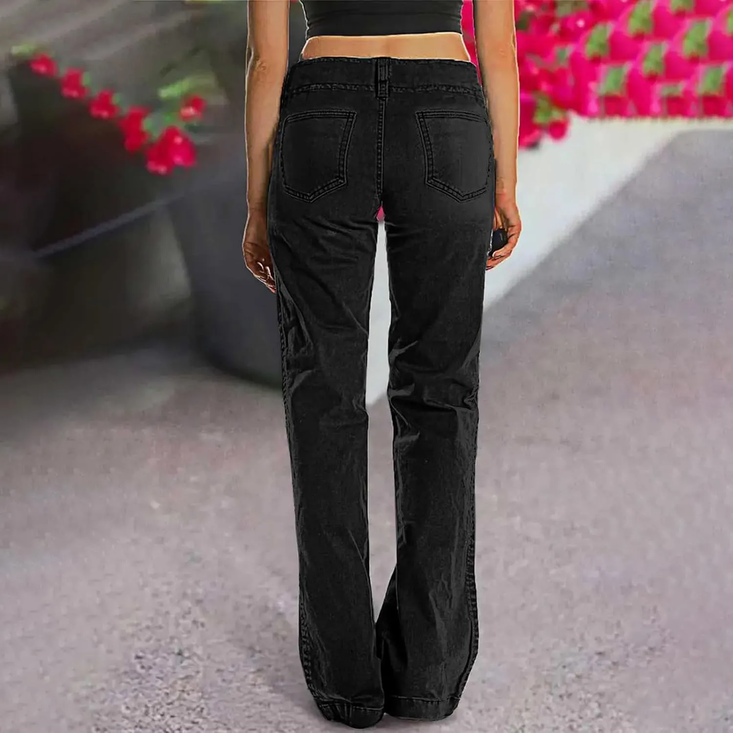 Binmer Women's Casual Mid Waist Cargo Jeans Fashion Stretch Wide Leg Denim Pants with Pockets Flare Bellbottom Trousers 2025