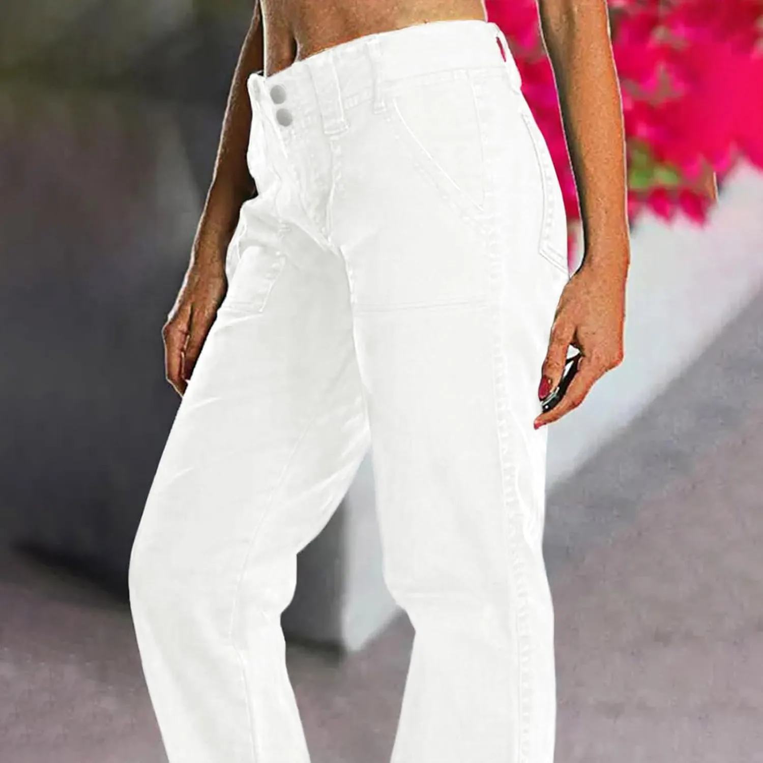 Binmer Women's Casual Mid Waist Cargo Jeans Fashion Stretch Wide Leg Denim Pants with Pockets Flare Bellbottom Trousers 2025