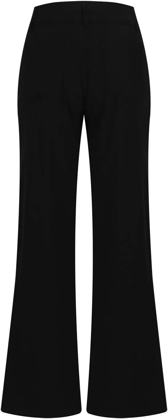 Binmer Women's Casual Mid Waist Cargo Jeans Fashion Stretch Wide Leg Denim Pants with Pockets Flare Bellbottom Trousers 2025
