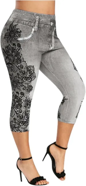 Binmer Women's Denim Capri Jeans Casual High Waisted Skinny Leggings Stretchy Pull On Waisted Casual Pants with Decor Pockets