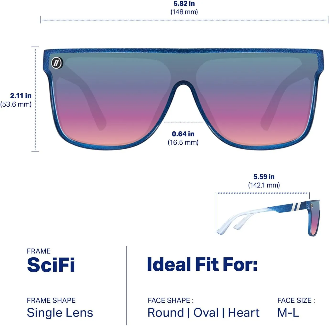Blenders Eyewear SciFi – Polarized Sunglasses – Single-Lens with a Flat-Top Design – 100% UV Protection – For Men & Women