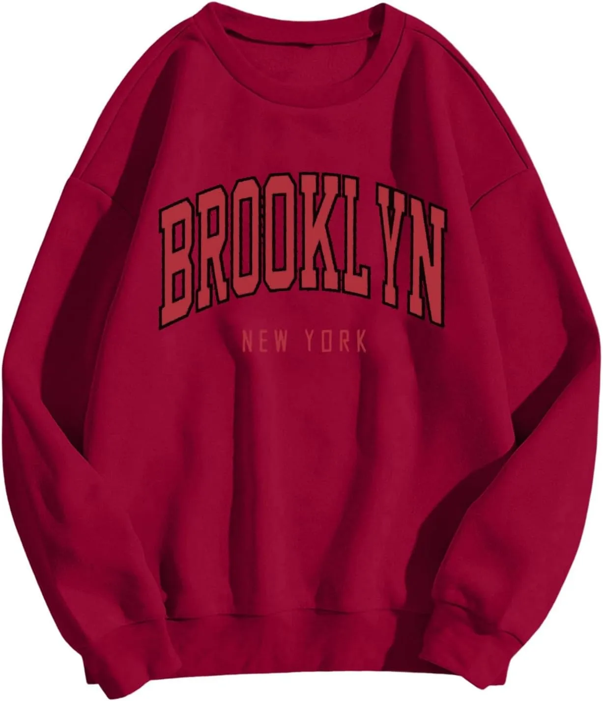 BROOKLYN Sweatshirts for Women Letter Print Fleece Crewneck Loose Fit Pullover Tops Fall Trendy Long Sleeve Tunic Blouse Fashion Fleece Y2K Trendy Oversized Tie-Dye Loose Drawstring Terry Solid Comfy