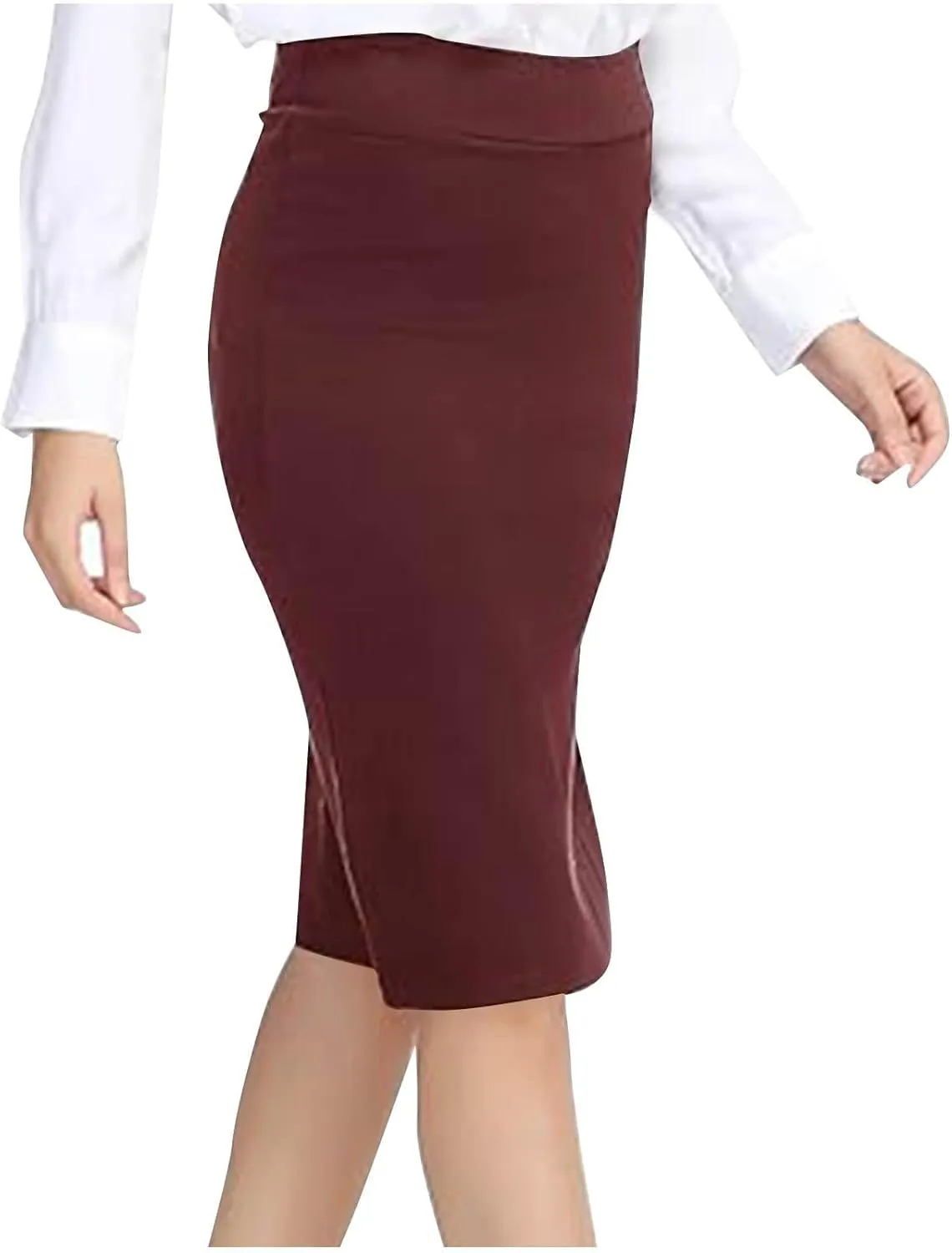 Business Pencil Skirt for Women 2025 Fashion Solid Color Elastic Waist Bodycon Skirts Casual Light Office Work Skirt