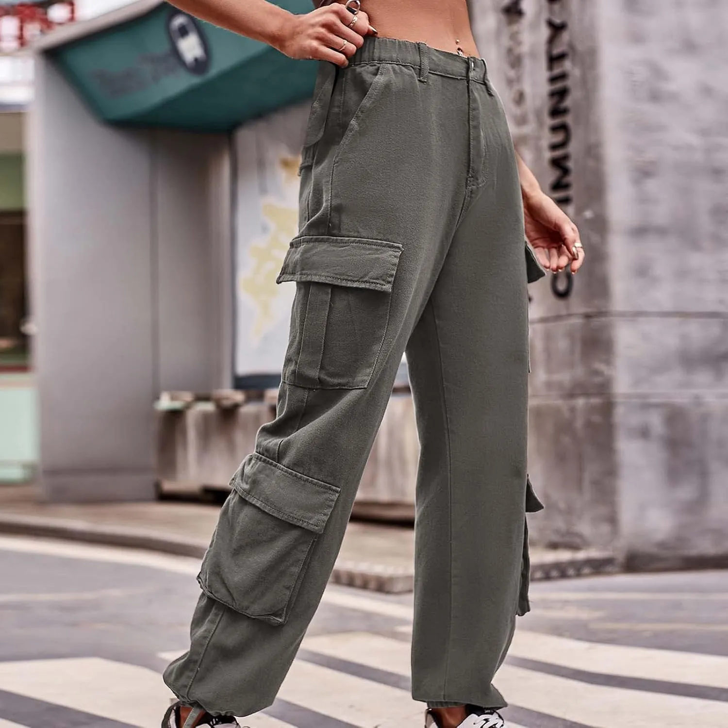 BZGTZT Women Cargo Pants Jeans Casual High Waisted Baggy Stretch Straight Leg Trousers Denim Pants Y2k Pants with Pockets