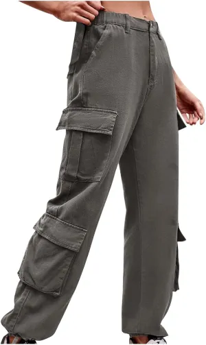 BZGTZT Women Cargo Pants Jeans Casual High Waisted Baggy Stretch Straight Leg Trousers Denim Pants Y2k Pants with Pockets