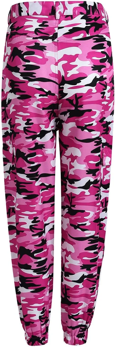 Camo Cargo Pants for Women High Waist Camouflage Jeans Pants Streetwear Pockets Retro Women Cargo Joggers Harem Pants