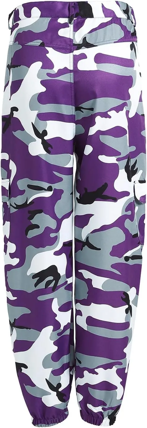 Camo Cargo Pants for Women High Waist Camouflage Jeans Pants Streetwear Pockets Retro Women Cargo Joggers Harem Pants