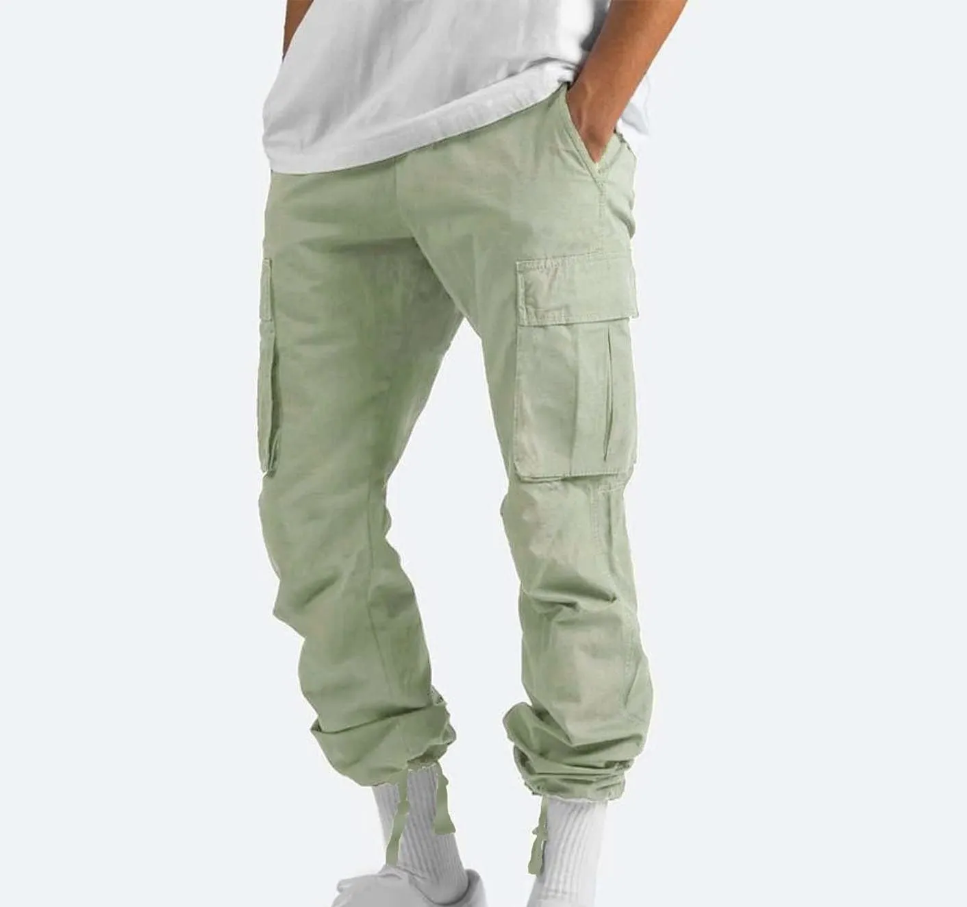 Cargo Pants for Men Baggy Straight Leg Casual Drawstring Cotton Elastic Waist Outdoor Cargo Pants Sweatpants Joggers